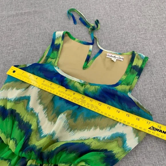 Accidentally In Love Cute Sundress Small Blue Green Scoop Neck Sleeveless Dress - Picture 9 of 13